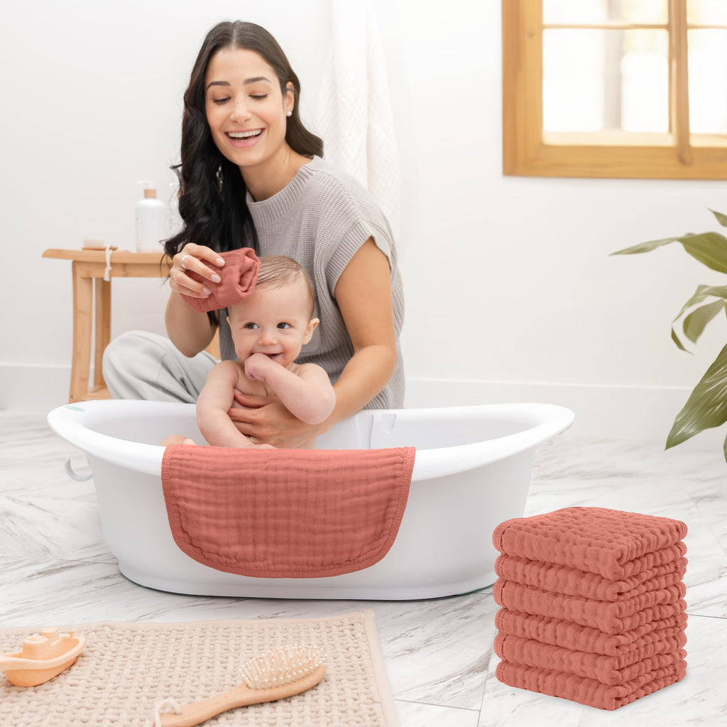 Comfy Cubs Muslin Baby Washcloths 10"x10" 6 Pk - Dusty Rose