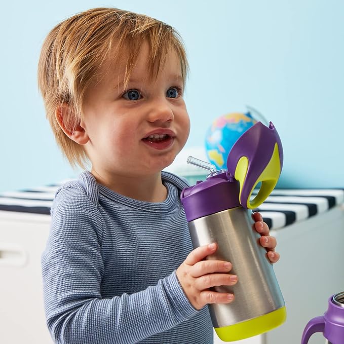 b.box 12 oz Insulated Water Bottle - Keeps Drinks Cold 8 Hours, Warm 6 Hours, Triple Wall Stainless Steel Kids Water Bottle w/Free Flow Silicone Straw, Leakproof & Dishwasher Safe