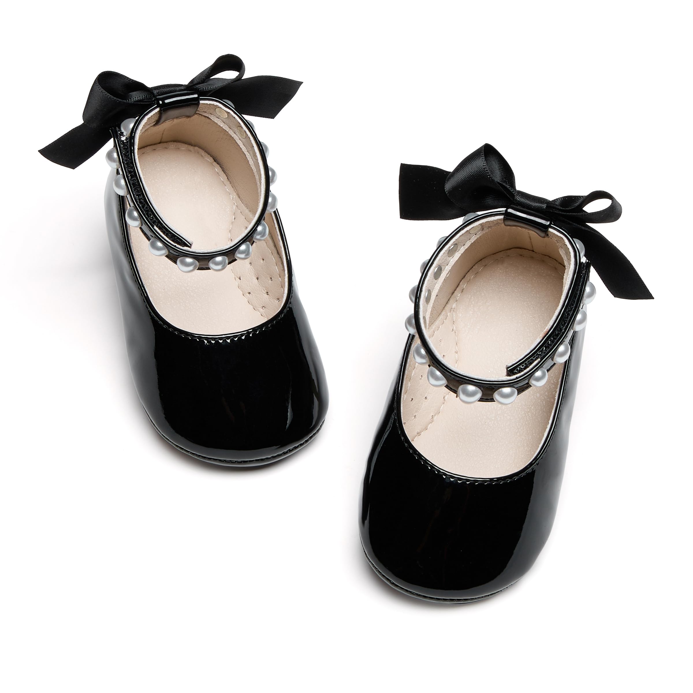 PHIRAMIN Baby Girls Black Mary Jane Flats - Infant 18-24 Months Walking Shoes Soft Rubber Sole Princess Wedding