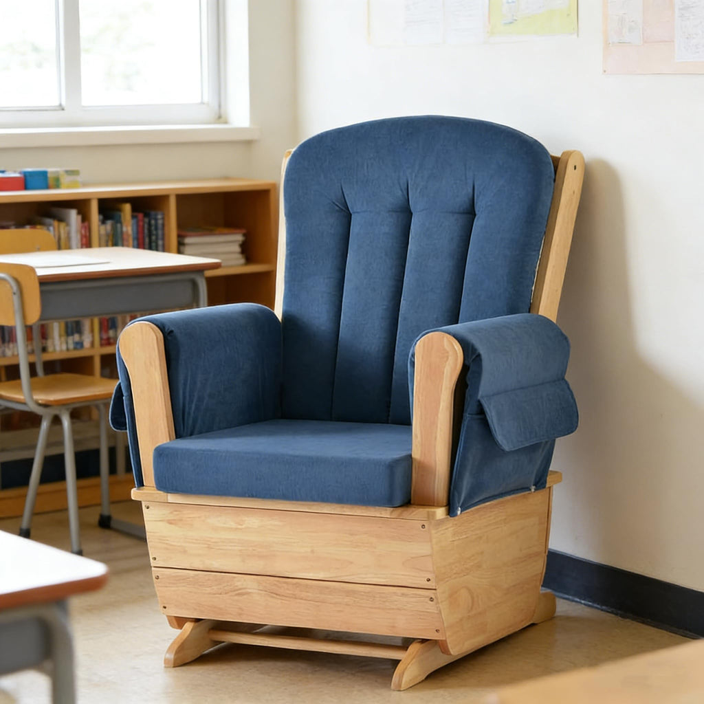 akucvor Glider Rocker Nursery Chair, Cut Pile Padded Seat, 280 lbs, Blue