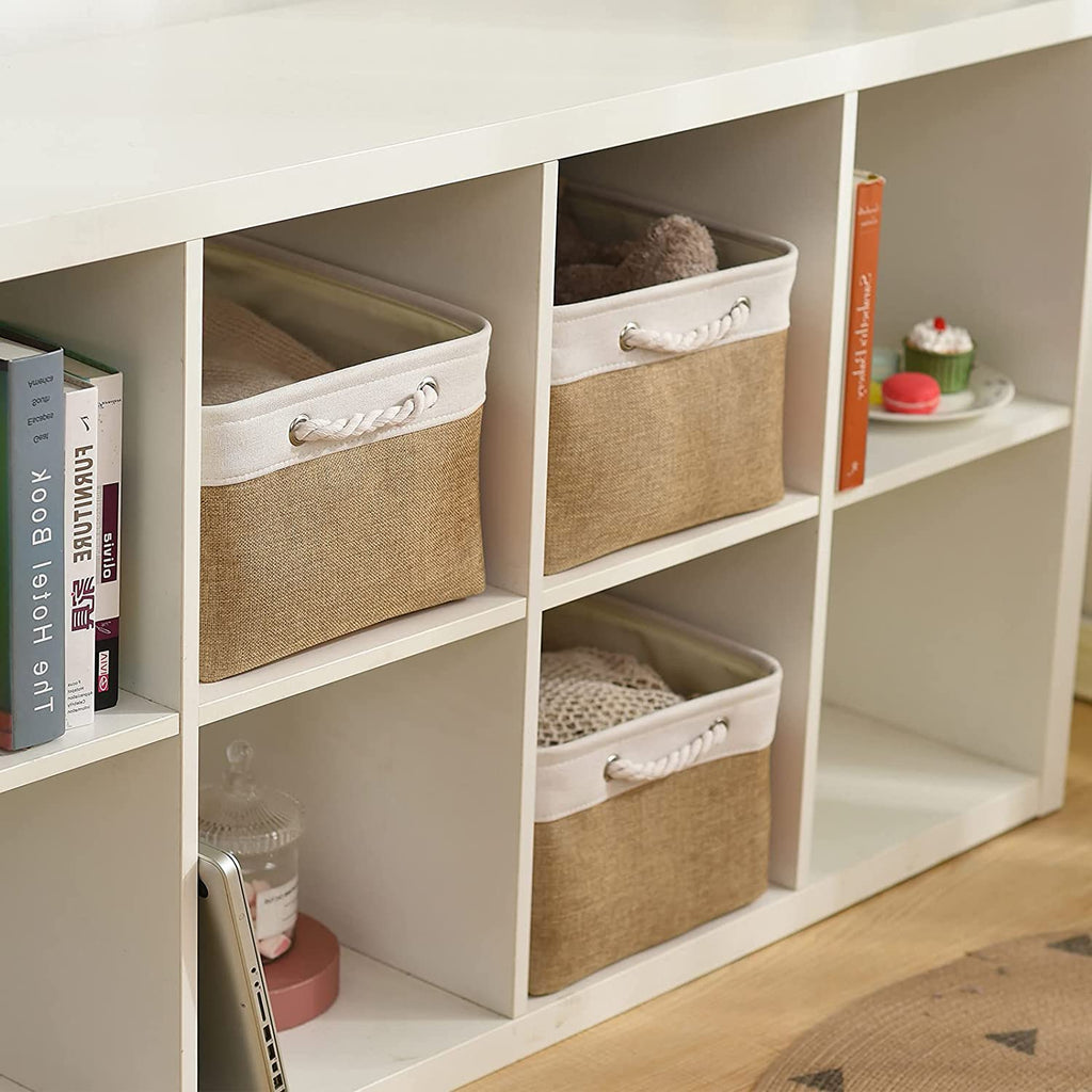 Sacyic Rectangular Fabric Storage Baskets for Organizing, Shelves, Decorative & Gift (White & Peru)