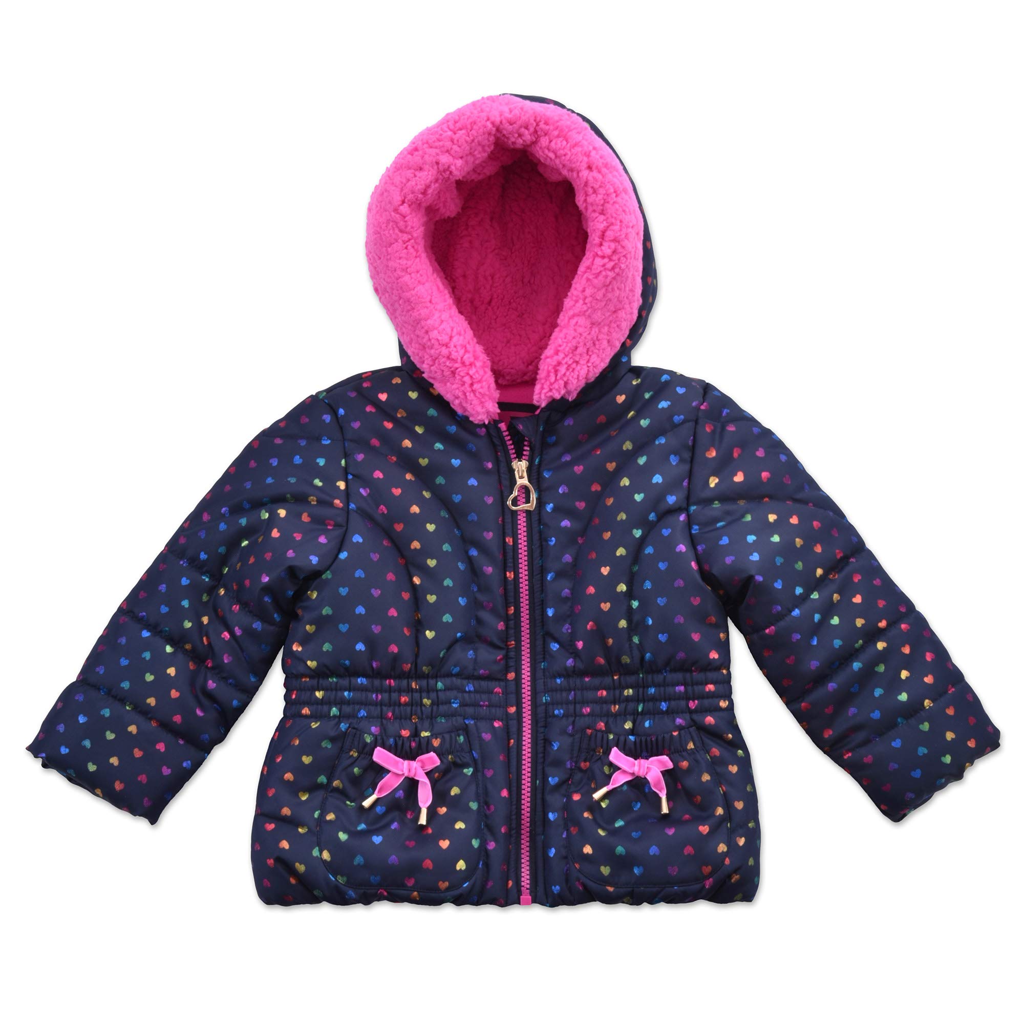 Arctic Quest Little Girls Bib Snow Pants and Ski Jacket Water-Resistant Snowsuit For Kids Winter Jacket For Girls Hooded, Navy/Pink, 3T