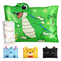 Miss Adola Kids Pillowcases Standard Size 20"x26" - Cute Cartoon Soft Breathable Silk Pillow Cases for Hair and Skin with Hidden Zipper for Fun Kawaii Design for Bedding, Green Dnosaur