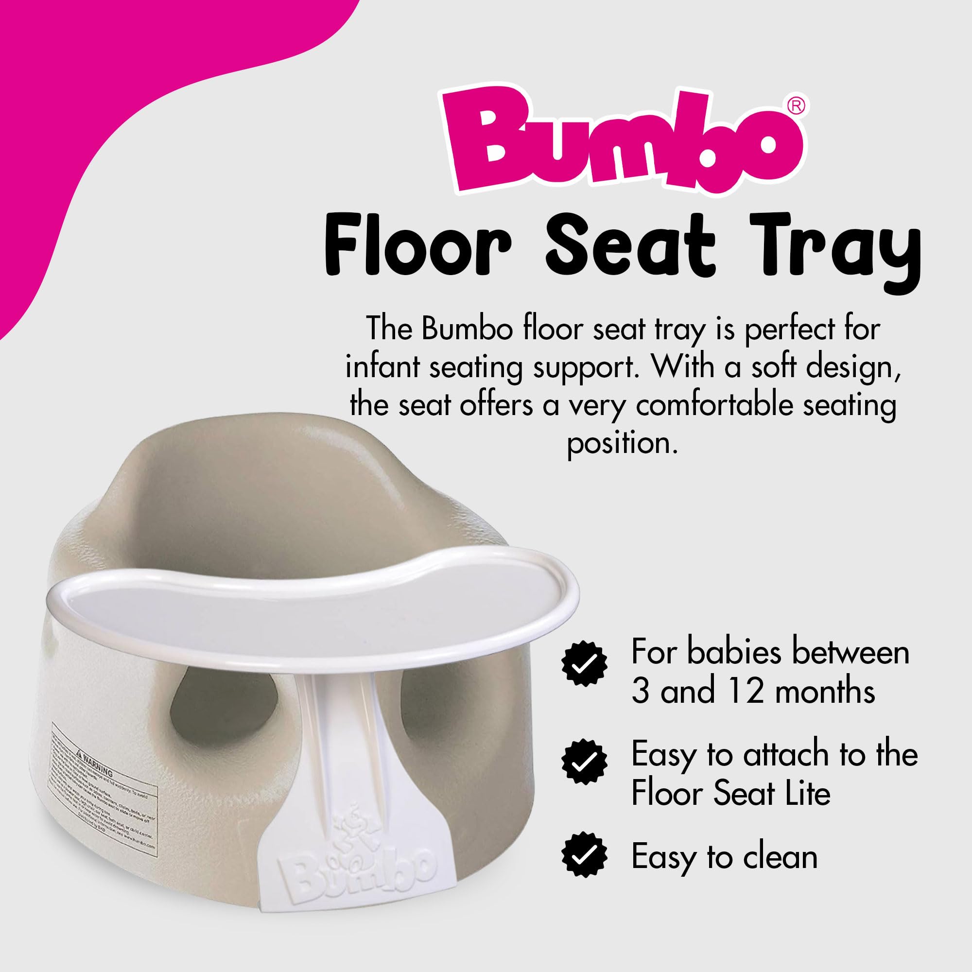 Bumbo Baby Floor Seat, Sit Up Activity & Eating Chair with Tray, Taupe