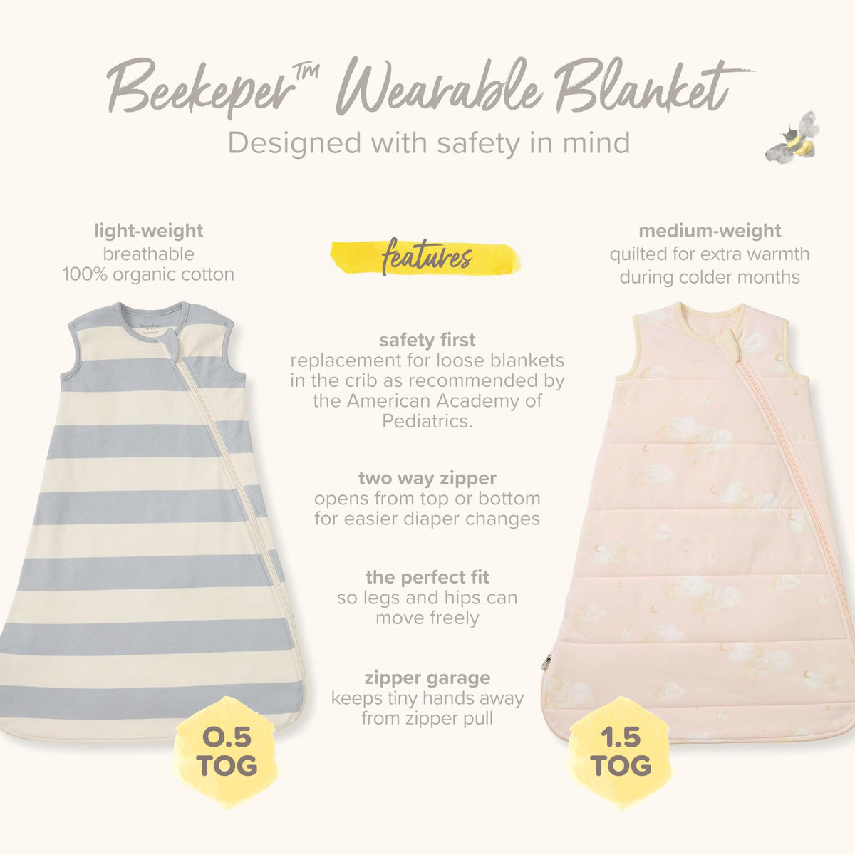 Burt's Bees Baby Organic Beekeeper Infant Wearable Blanket, Unisex Swaddle