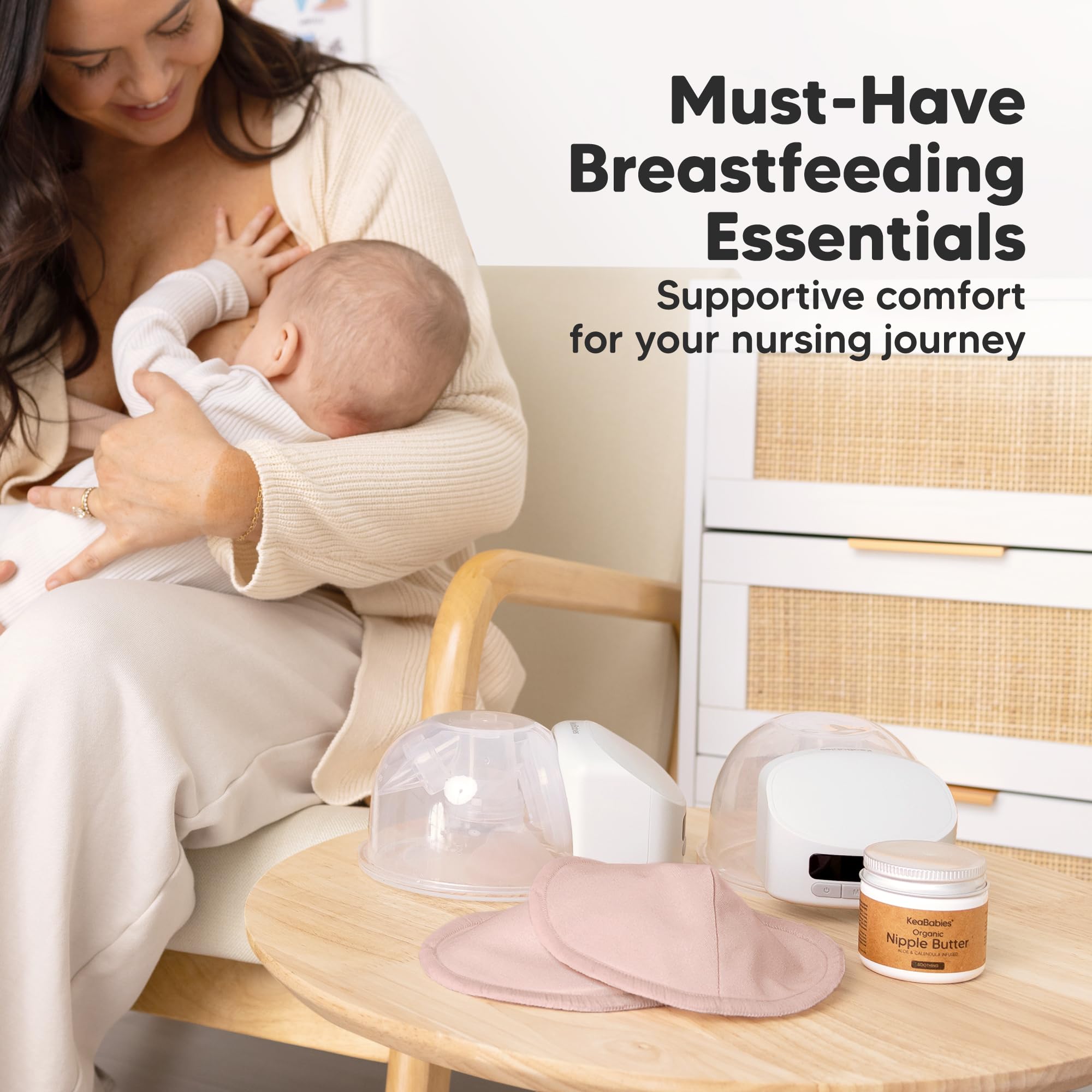 Organic Nursing Pads, 14 Washable Breast Pads,Wash Bag (Neutrals, L 5")