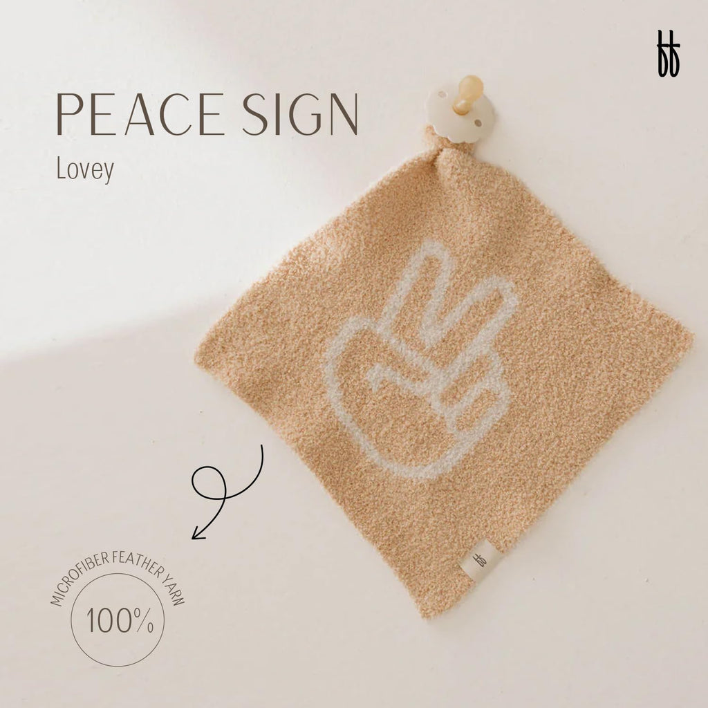 Forever French Baby | Lovey | Pacifier Holder | Lovey Gifts | Boy & Girl | Ideal for Age 0 Months & Up | Microfiber Feather Yarn (Peace Sign)