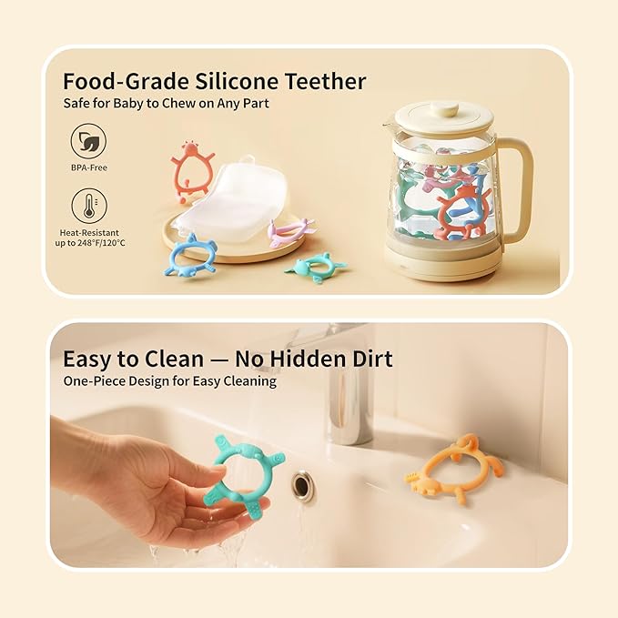 Pigeon Silicone Baby Teether – Multi-Textured Teething Relief Toys, Lightweight & Easy to Grasp, 6+ Months (Orange Deer, 1 Count)
