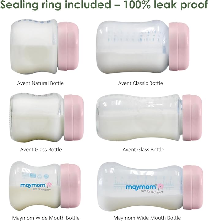 Maymom Solid Lids Aka Travel Caps w/Sealing Ring Compatible with Avent Bottle; Cap Replace Avent Natural Bottle Screw Ring n Sealing Disc; Fit Avent Anti-colic Polypropylene, Glass Bottle, Avent Pink
