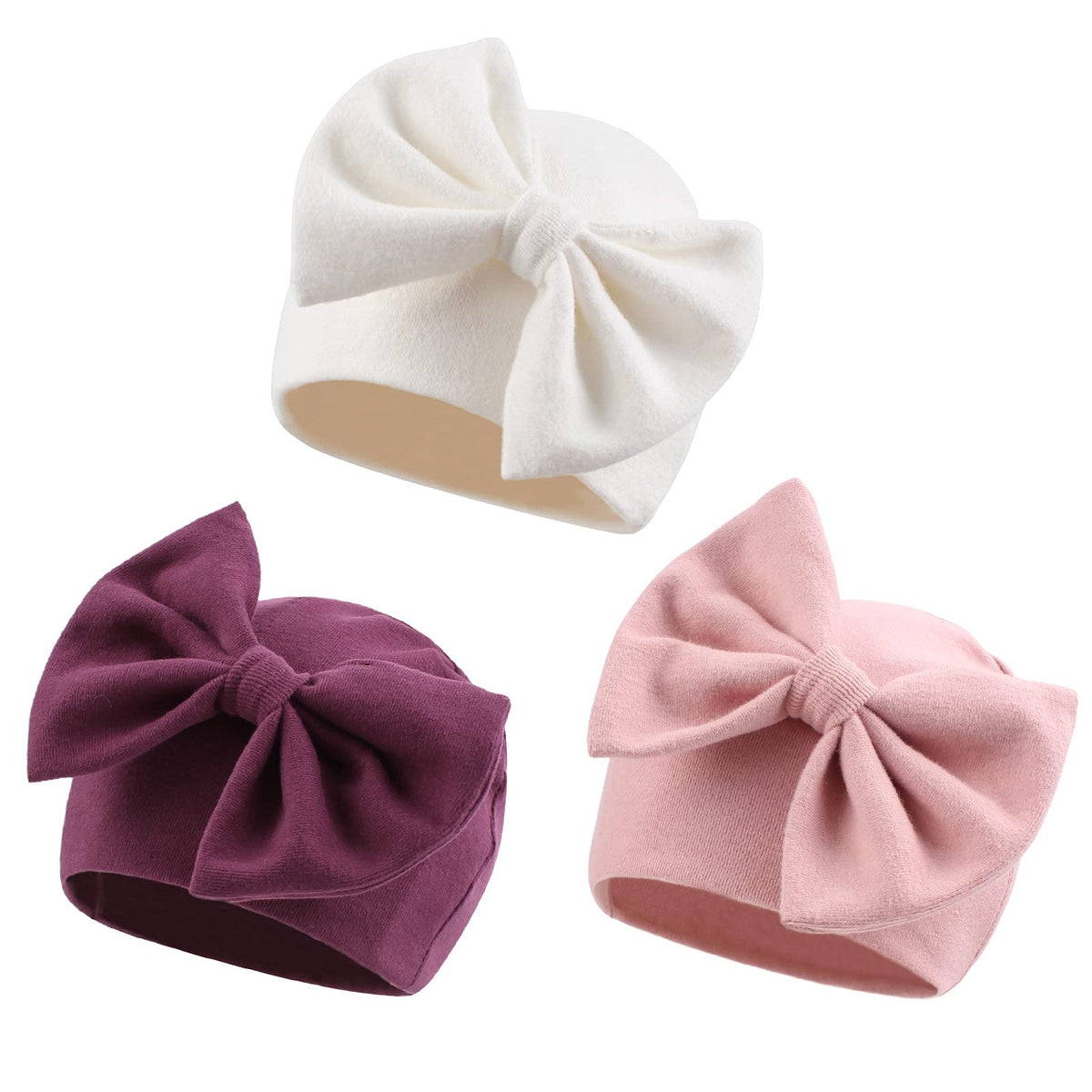Bamery Newborn Baby Girl Hat Cotton Baby Bow Beanie Preemie Hats Spring Infant Hats for Girls 0-12 Months (US, Age, Preemie, 4PACK-B)