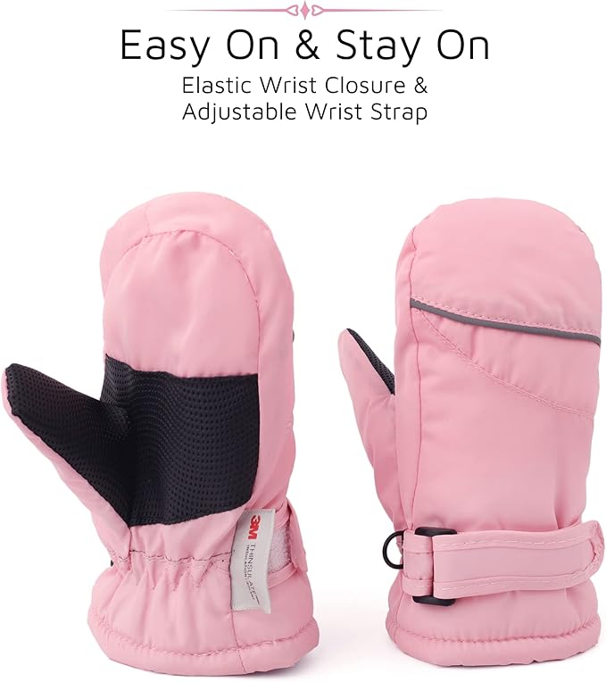 F Flammi Toddler Kids Snow Mittens with String Waterproof Ski Mittens Thinsulate Winter Gloves for Baby Girls Boys