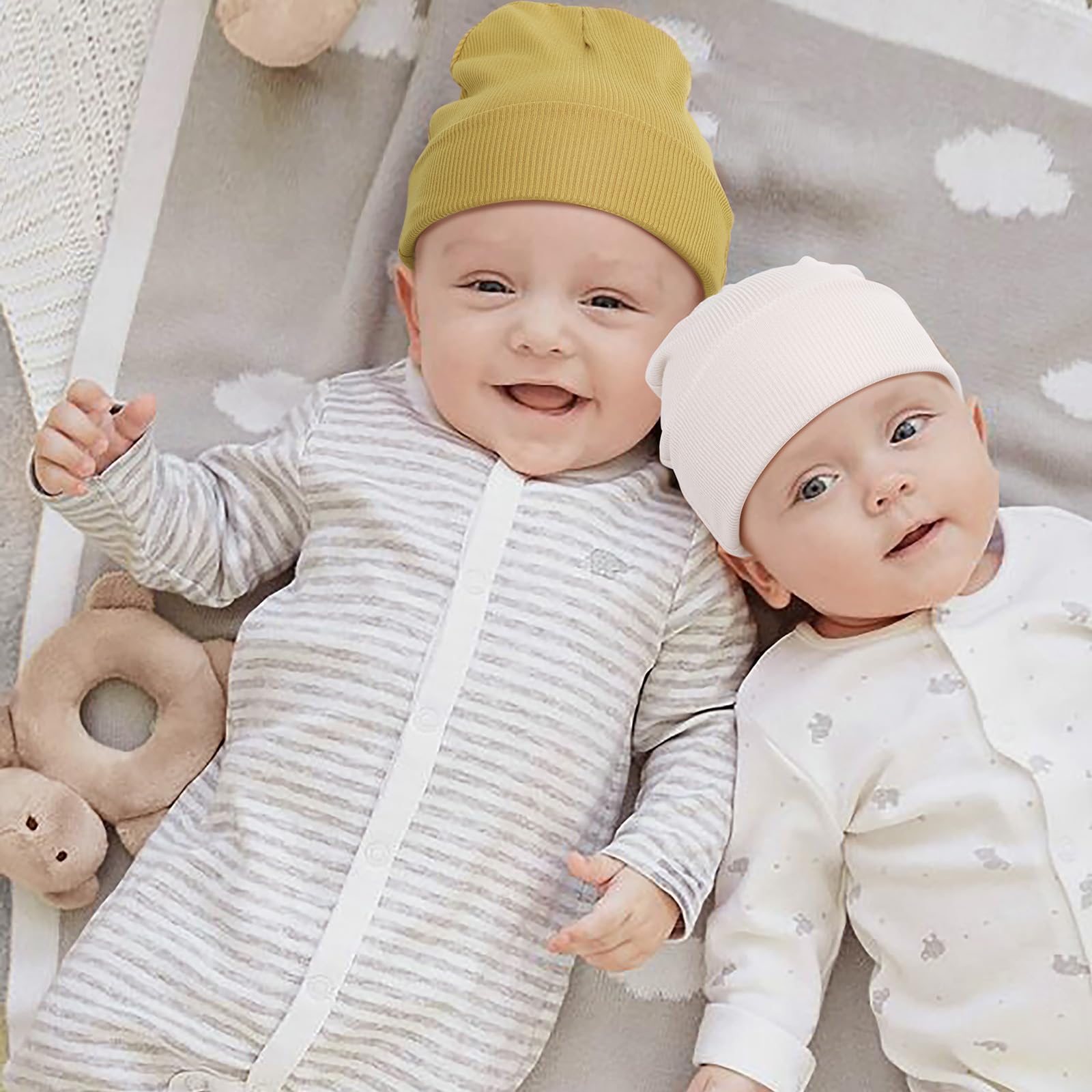 DRESHOW BQUBO 6 Pack Baby Newborn Hats Set for Unisex Infant Newborn Toddler Soft Beanie Hat for Boys Girls 0-3 Months