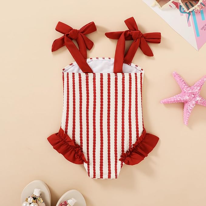 Happy Town Toddler Swimsuit Girl Solid Color Stripe One-Piece Baby Bathing Suits