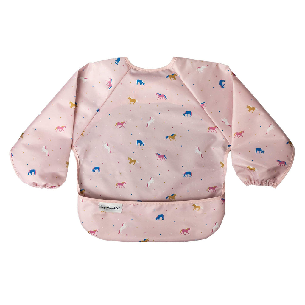 Tiny Twinkle Long Sleeve Bib for Babies & Toddlers | Waterproof Smock Bib for Eating | Machine Washable & Mess-Proof Feeding Essentials | Newborn Shower Gift (Unicorn Confetti, 2-4Y)