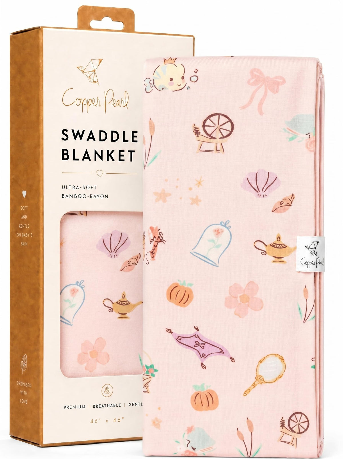 Copper Pearl Swaddle Blankets for Newborns | Soft Stretchy Receiving Blankets for Boys and Girls | Large 46 x 46 Inch Baby Blankets | Lightweight and Breathable Swaddles | Disney Princess