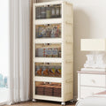 5 Tier - 34QT Storage Bins with Lids, Collapsible Storage Bins with Doors and Wheels, Plastic Storage Cabinet for Easy Storage and Organization for Living Room, Office