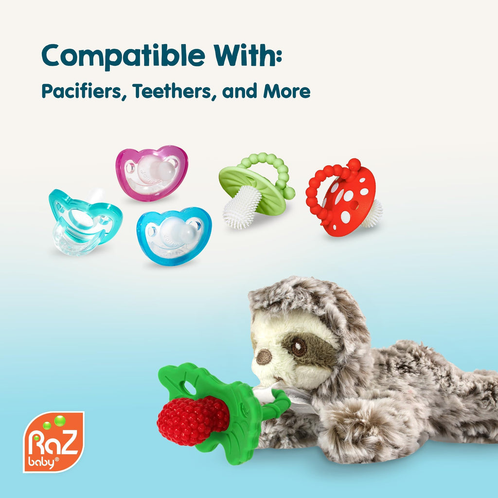 RaZbaby JollyPop Pacifier, Holder w/Detachable Baby Pacifier, Stuffed Animal RaZbuddy, All Ages 0M+, 100% Medical Grade USA Made Silicone, Machine Washable, Textured & Easy to Hold – Fox
