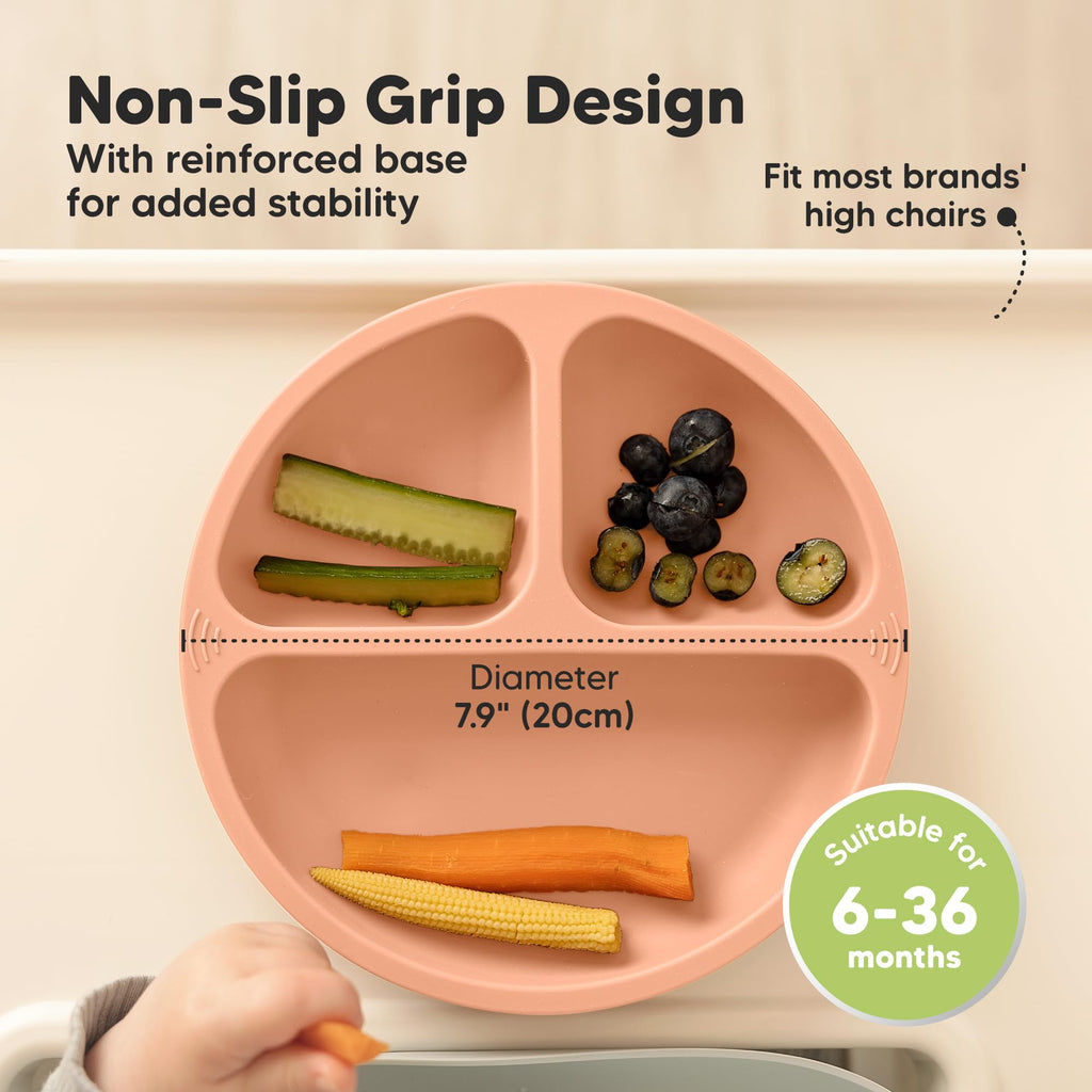 KeaBabies Suction Plates for Baby, Toddler, 3-Pack, 100% Silicone (Roseate)