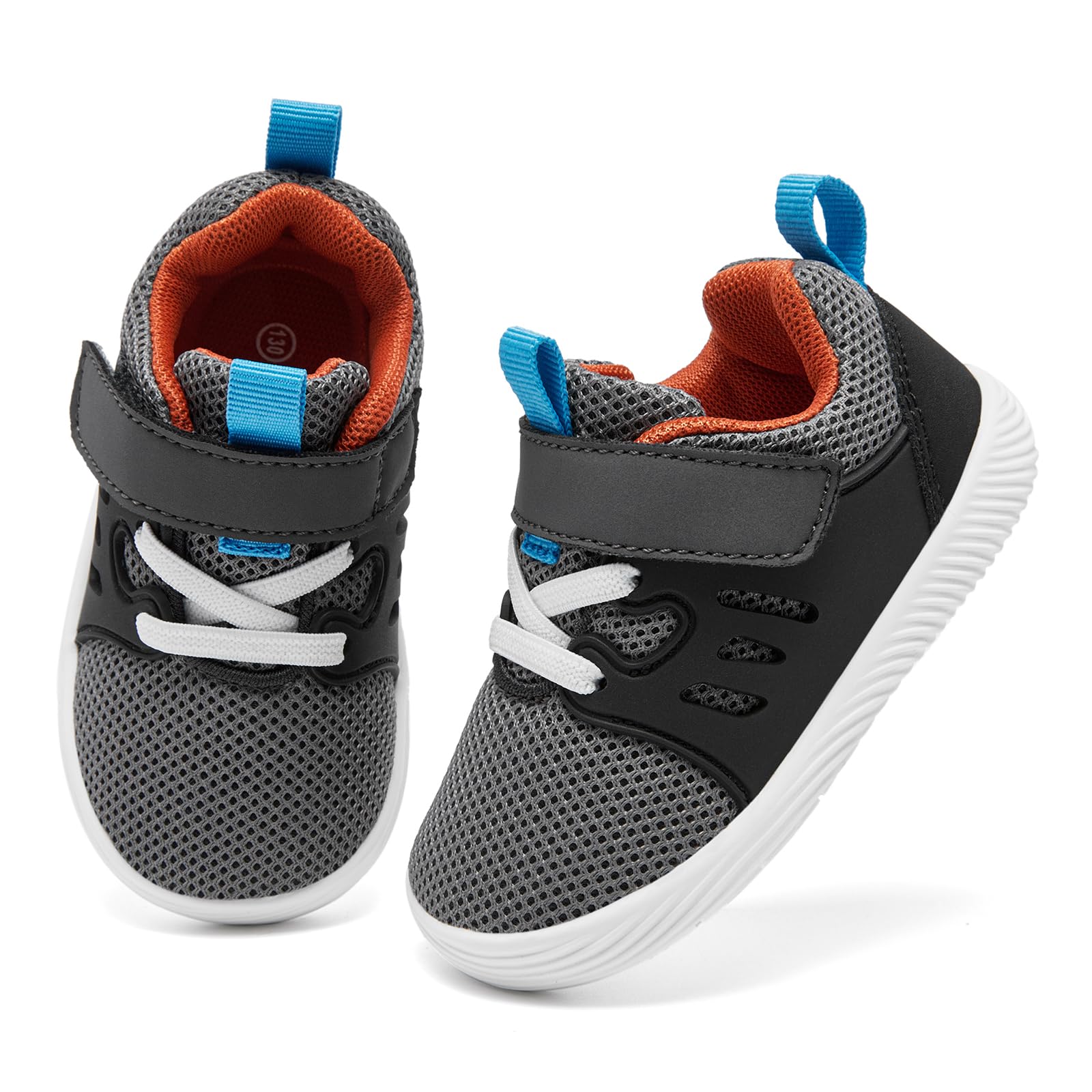 MORENDL Toddler Sneakers Baby Boys & Girls Barefoot Shoes Lightweight Breathable Walking Running Tennis Athletic Sport Shoes Dark Grey 18-24 Months