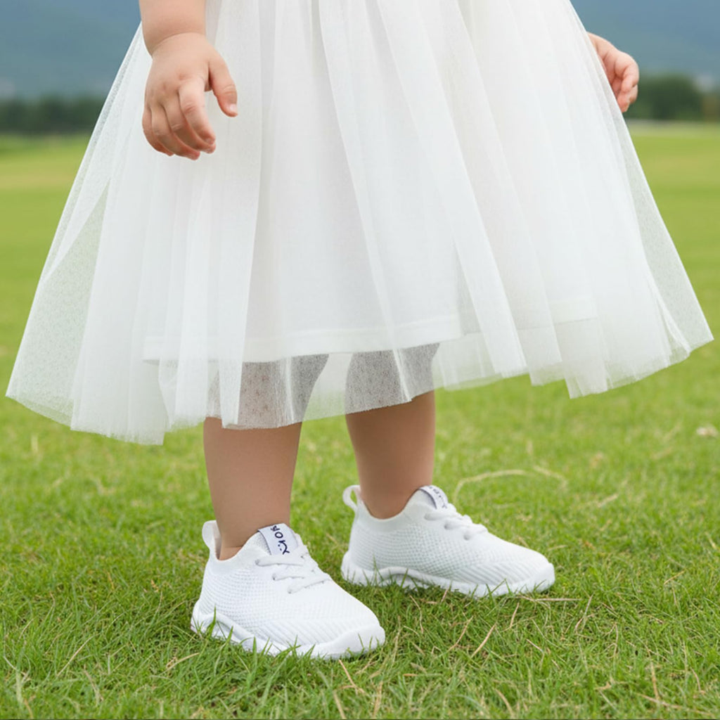 MORENDL Toddler Shoes Baby Walking Sock Shoes Infant Sneakers Boy Girl Barefoot Tennis Shoe Non-Slip Brethable White Size 9