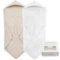 FAVERDIIY Newborn Hooded Baby Towels, 35x35 Inch 2 Pack 100% Muslin Cotton Baby Bath Towel, Soft Baby Beach Towels with Hood for Infants, Toddlers and Kids, (White + Beige)