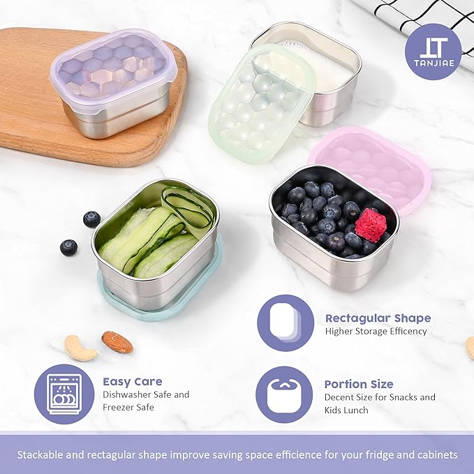 8oz Small (1 CUP) Stainless Steel Snack Containers for Kids and Toddlers (Ages 1-3) | Easy Open Leak Proof Food Containers with Silicone Lids - Perfect Metal Lunch Box for Daycare and School