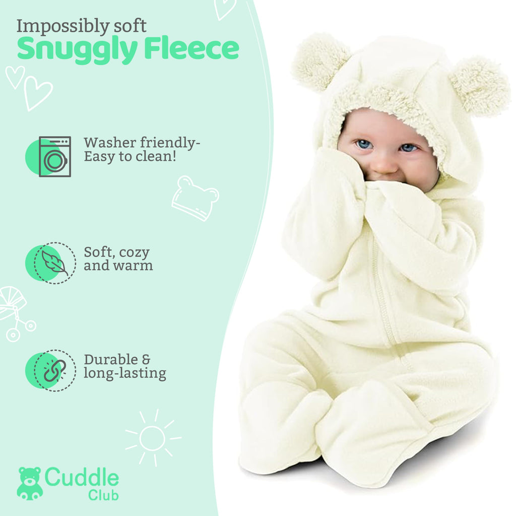 Cuddle Club Fleece Baby Bunting Bodysuit – Infant One Piece Kids Hooded Romper Outerwear Toddler Jacket