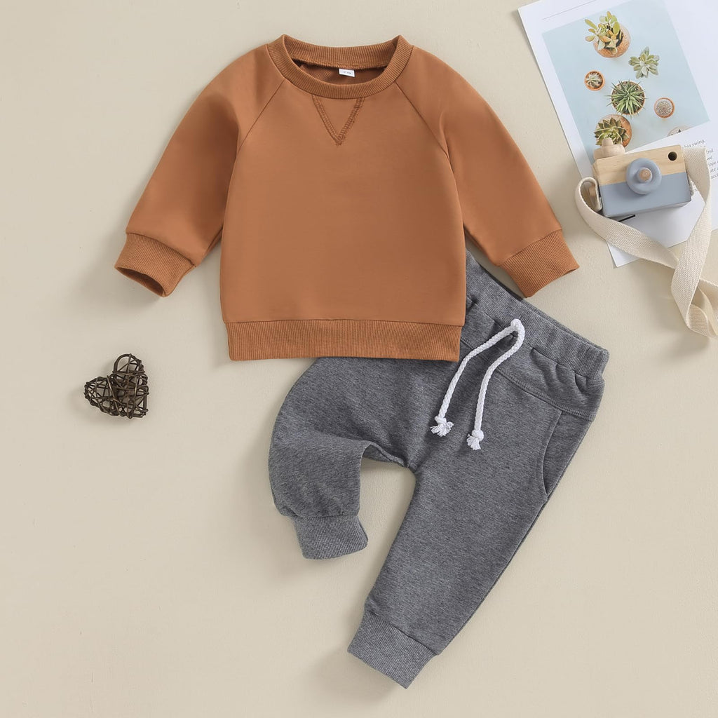 MA&BABY Toddler Baby Boy Clothes Solid Color Sweatshirt Jogger Pants Set