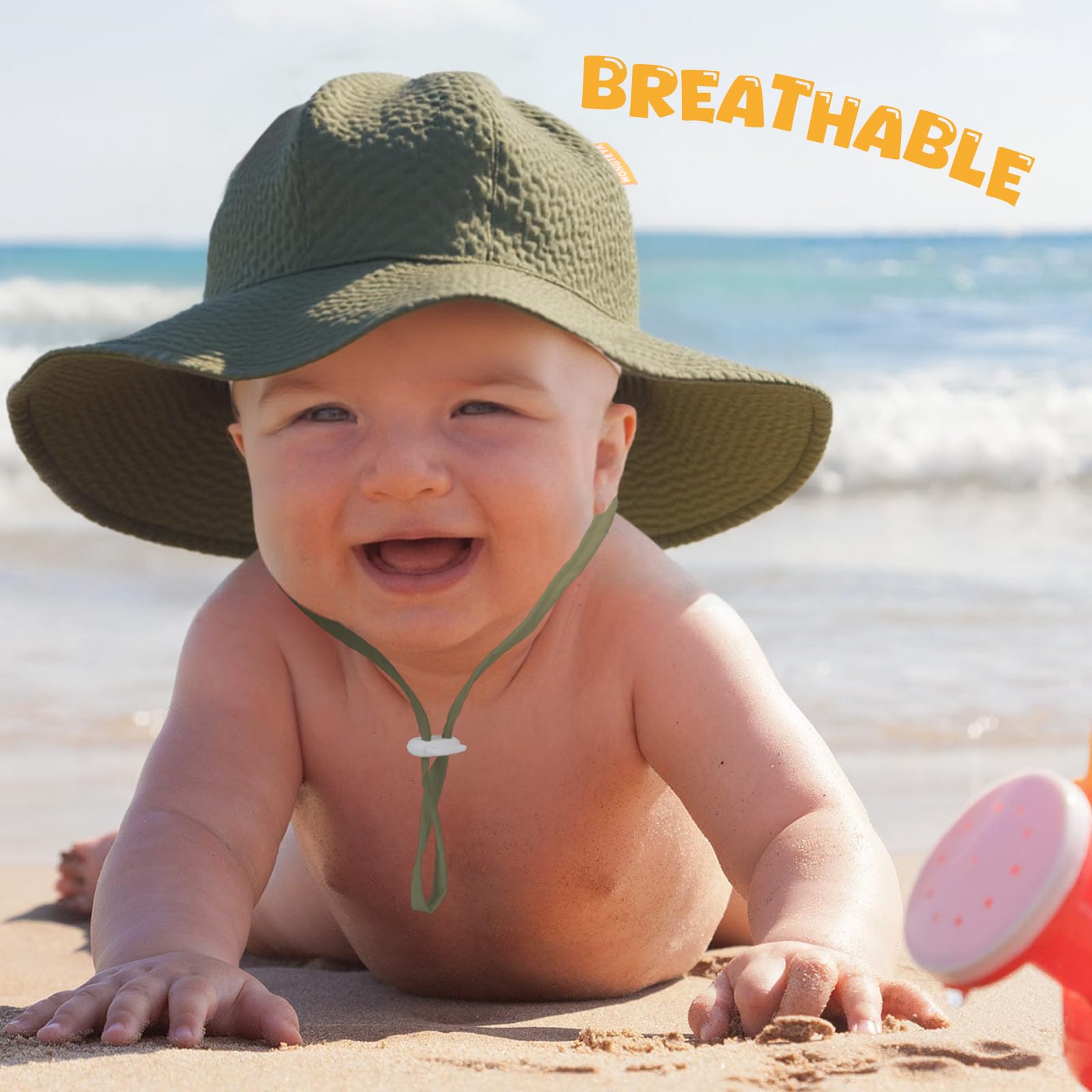 HONGTEYA Baby Sun Hat Wide Brim Adjustable Toddler Beach Bucket Hat Green