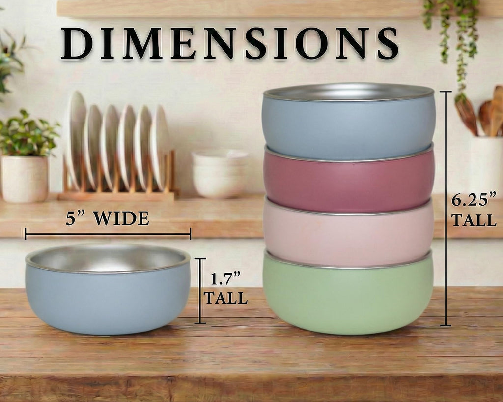 Monkey Proof™ Non-Toxic Stainless Steel Child Bowl 5” with Non-Slip Silicone Shell, Multi-color, (Set of 4 bowls) Unbreakable, Mess Free Feeding for Babies, Toddlers, Kids, BPA free