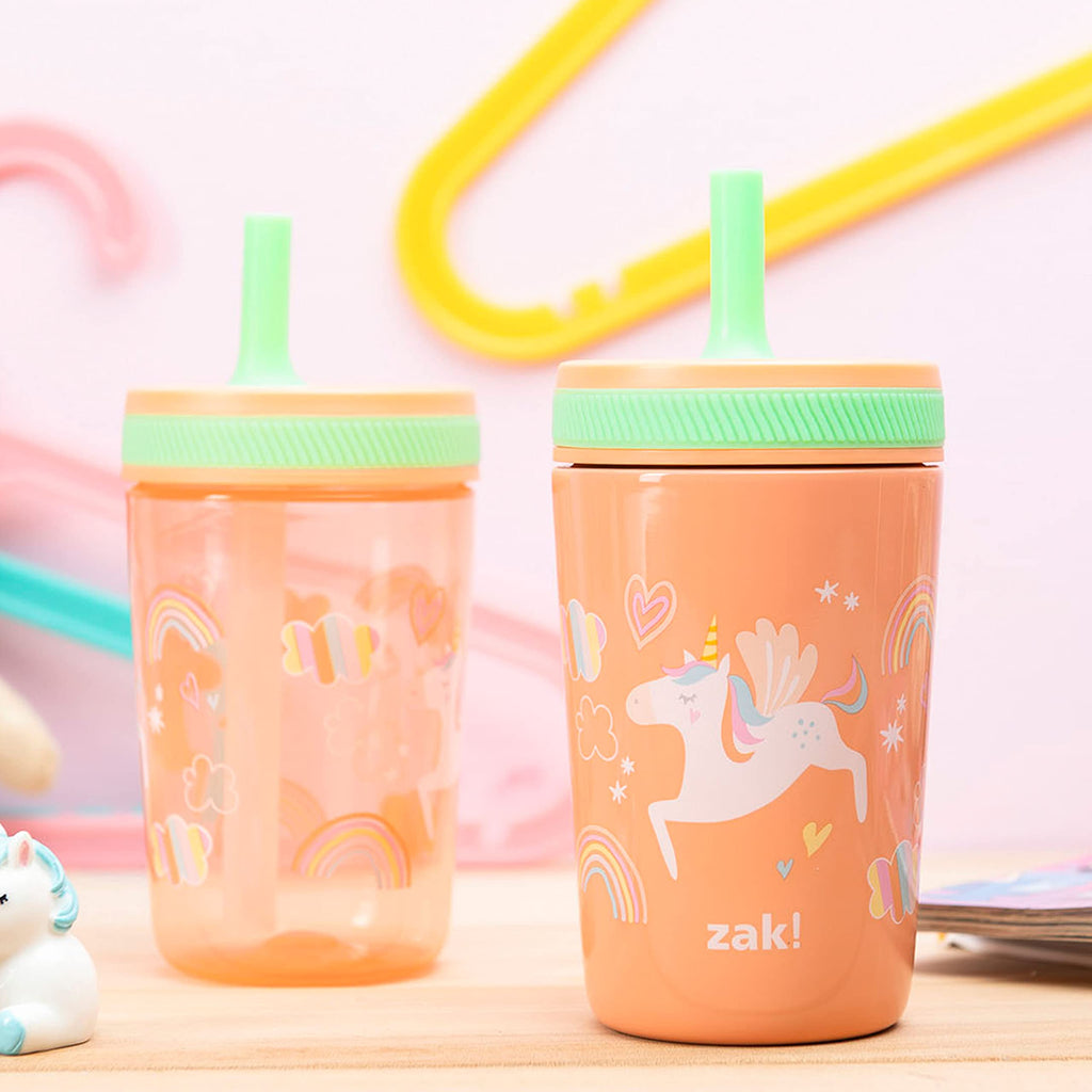 Zak Designs Unicorn Kelso Leak-Proof Toddler Straw Cups, 3pc Set