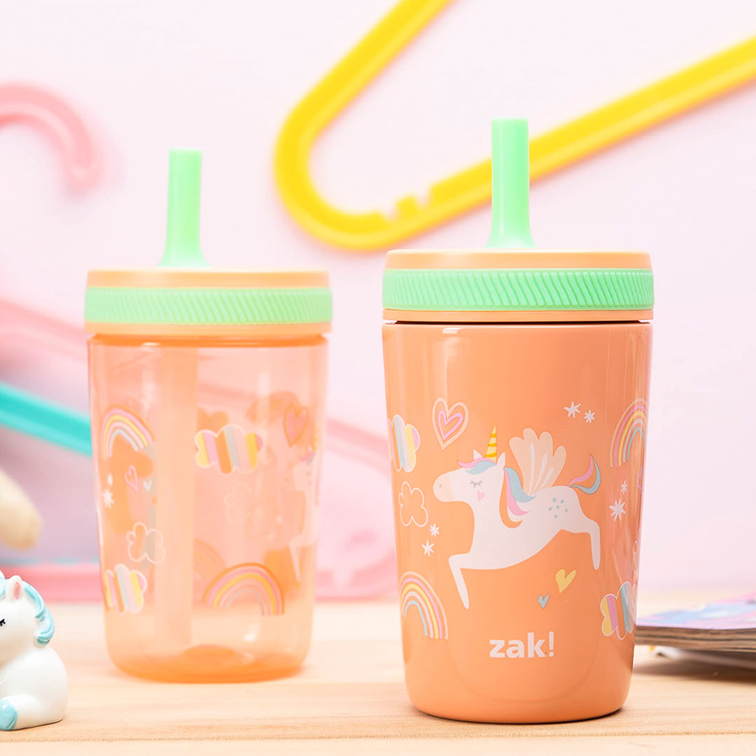 Zak Designs Unicorn Kelso Leak-Proof Toddler Straw Cups, 3pc Set