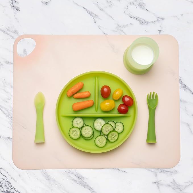 Olababy Fold N Go Silicone Placemat w Travel Case | Dishwasher Safe, BPA Free, Non-Slip, Waterproof | Mini Dining Mat for Infants, Babies, Toddlers and Kids (1, Kiwi)