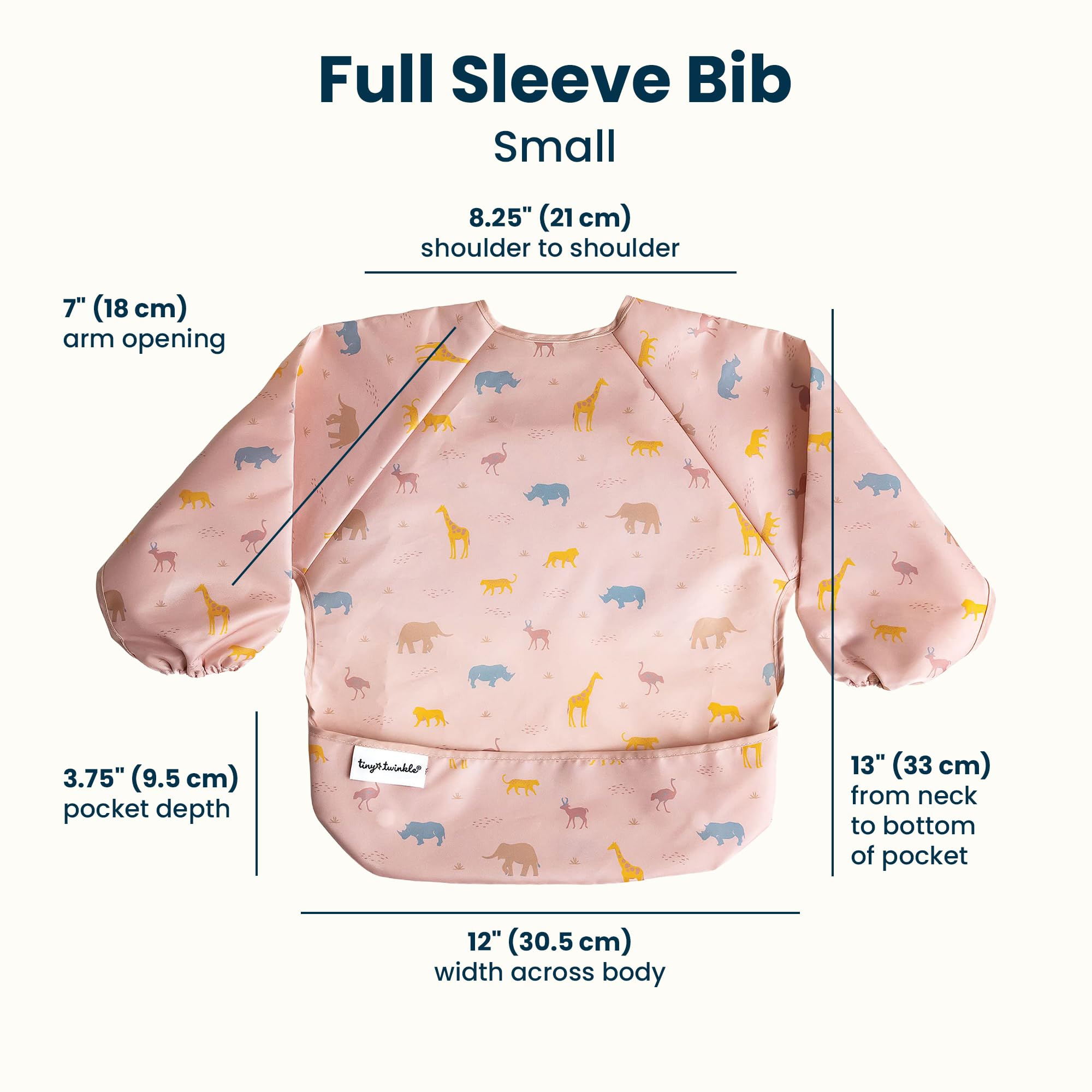 Tiny Twinkle Long Sleeve Bib for Babies & Toddlers | Waterproof Smock Bib for Eating | Machine Washable & Mess-Proof Feeding Essentials | Newborn Shower Gift (Petite Safari, 2-4Y)