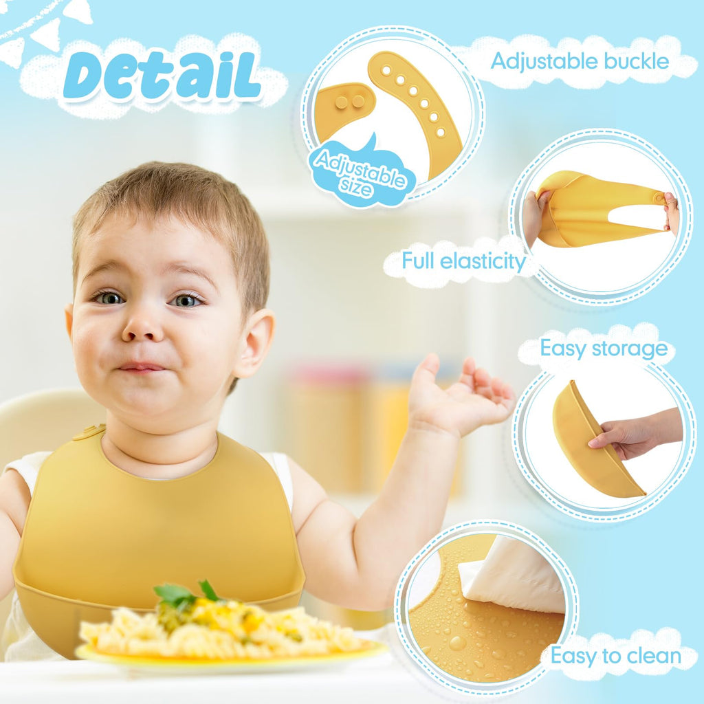 Mepase 24 Pcs Silicone Bibs Waterproof Silicone Baby Bibs Soft Adjustable Baby Feeding Unisex Kid Eating Supplies (Classic Color)