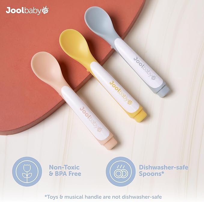 Jool Baby Musical Baby Spoons, 3 Spoons + Train with Fun Sounds - Multi-Stage Spoon for Infant Feeding & Training Babies 6+ Months to Self-Feed
