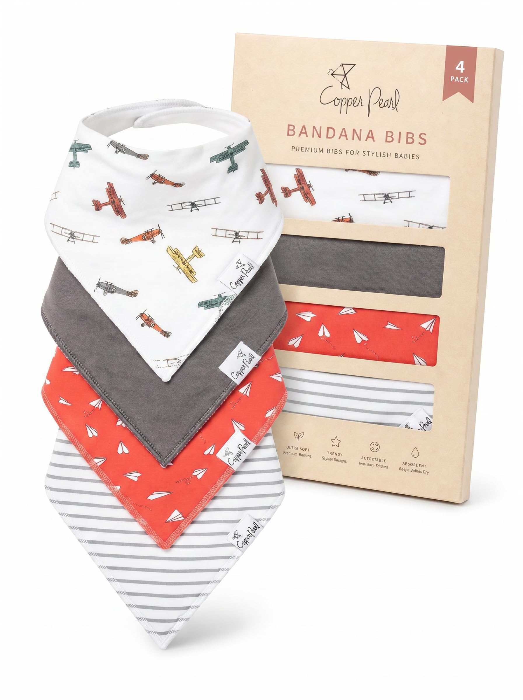 Copper Pearl Baby Bibs for Baby Boy or Girl – Bandana Drool Bibs for Teething, Absorbent Bibs for Eating, Newborn to Toddler, 4 Pack, Ace