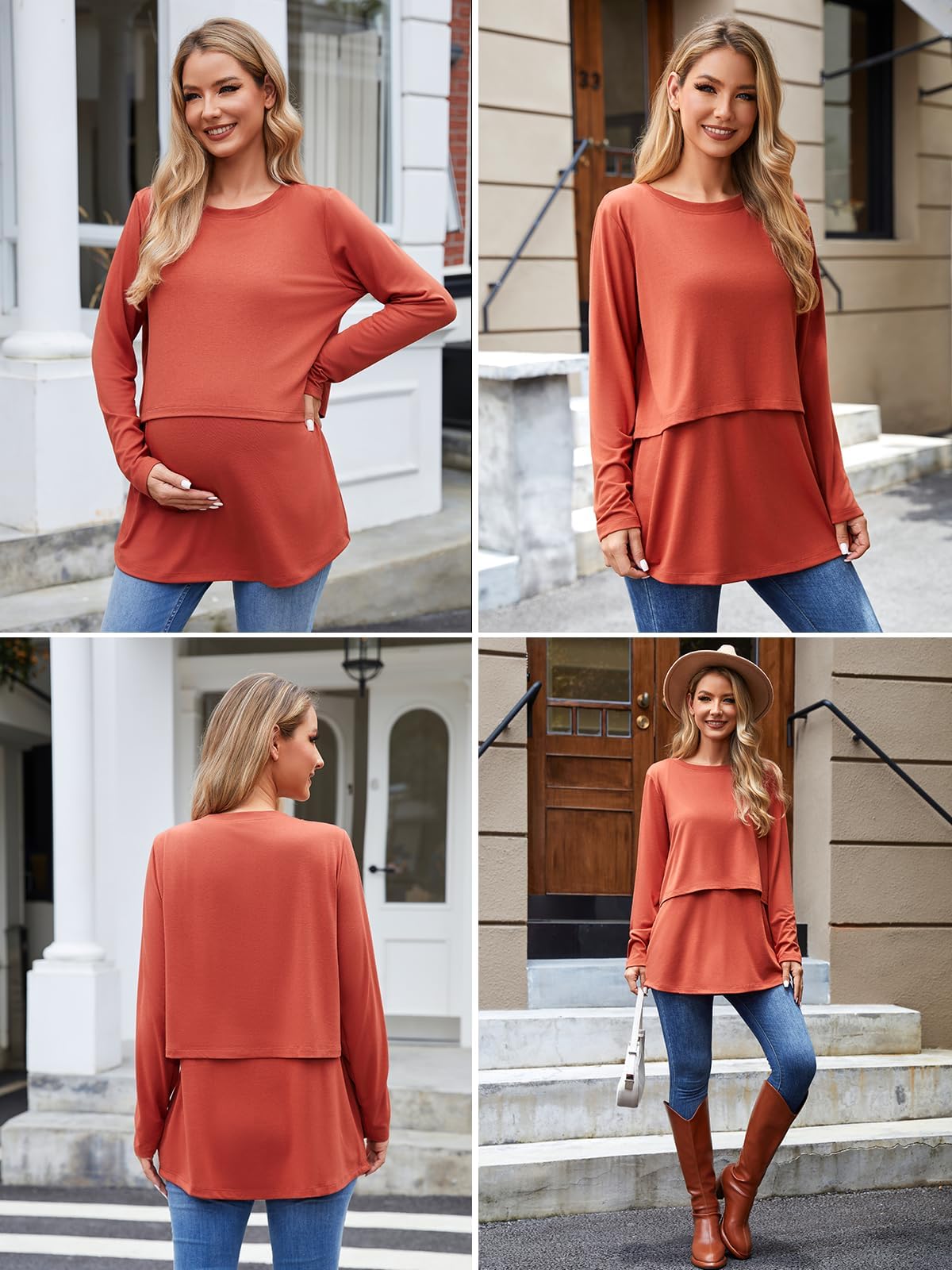 Ecavus Women's 3Pack Maternity Nursing Shirts Long Sleeve Double Layer Breastfeeding Shirts Comfy Pregnancy Clothes