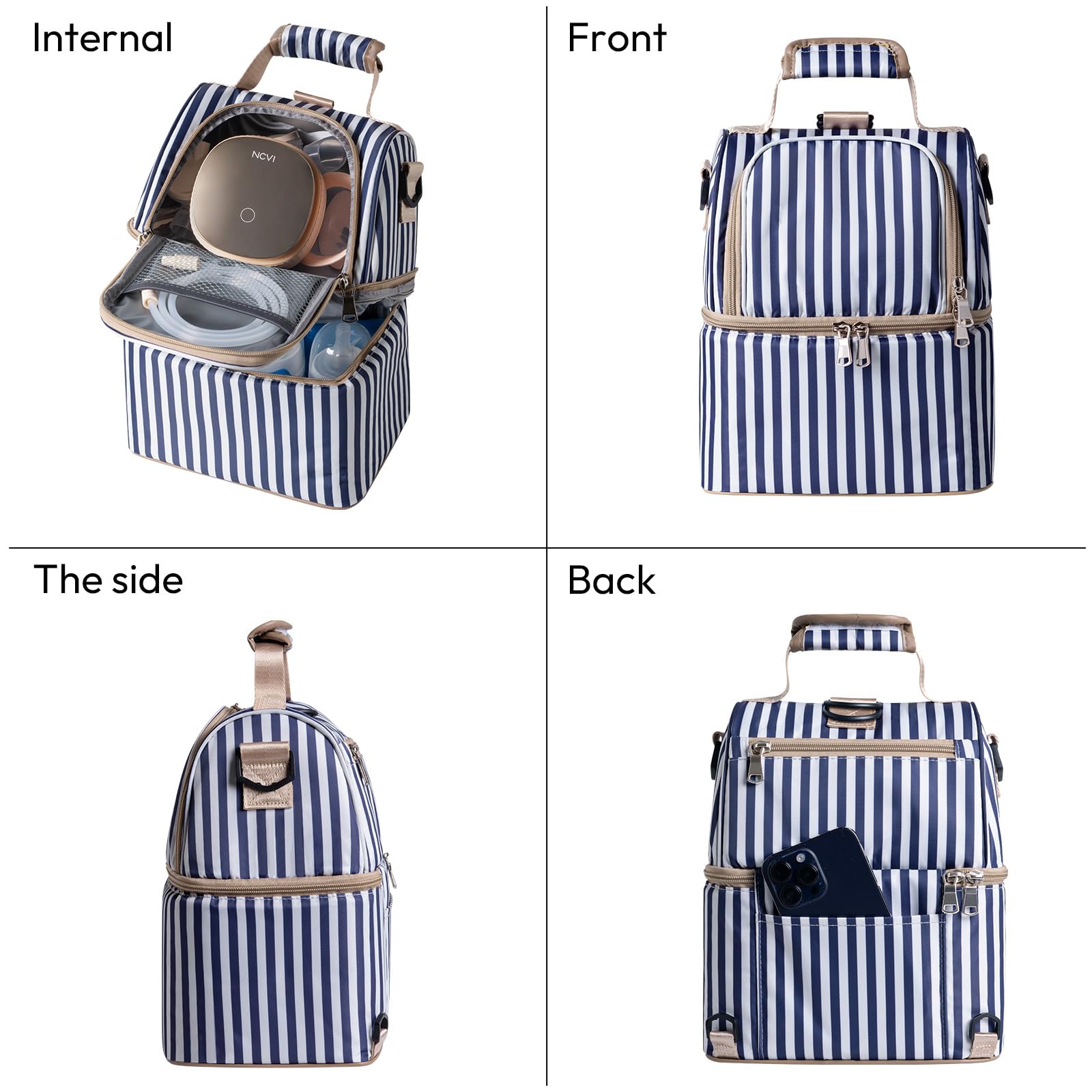 NCVI Breastmilk Bag with 2 Ice Pack, Keep Food Warm/Cold (Stripe)