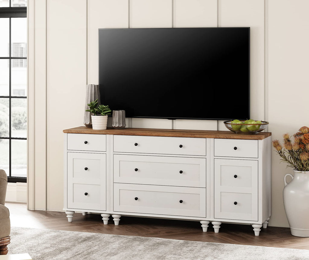 WAMPAT Farmhouse Nightstands with Charging Station for Living Room, Mid Century Modern Kids Storage Cabinet with Vintage Chest of Drawers for Nursery, White/Oak