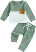 Kupretty Toddler Baby Boy Fall Winter Clothes Color Block Long Sleeve Sweatshirt Pullover Tops + Joggers Pants Outfit Set