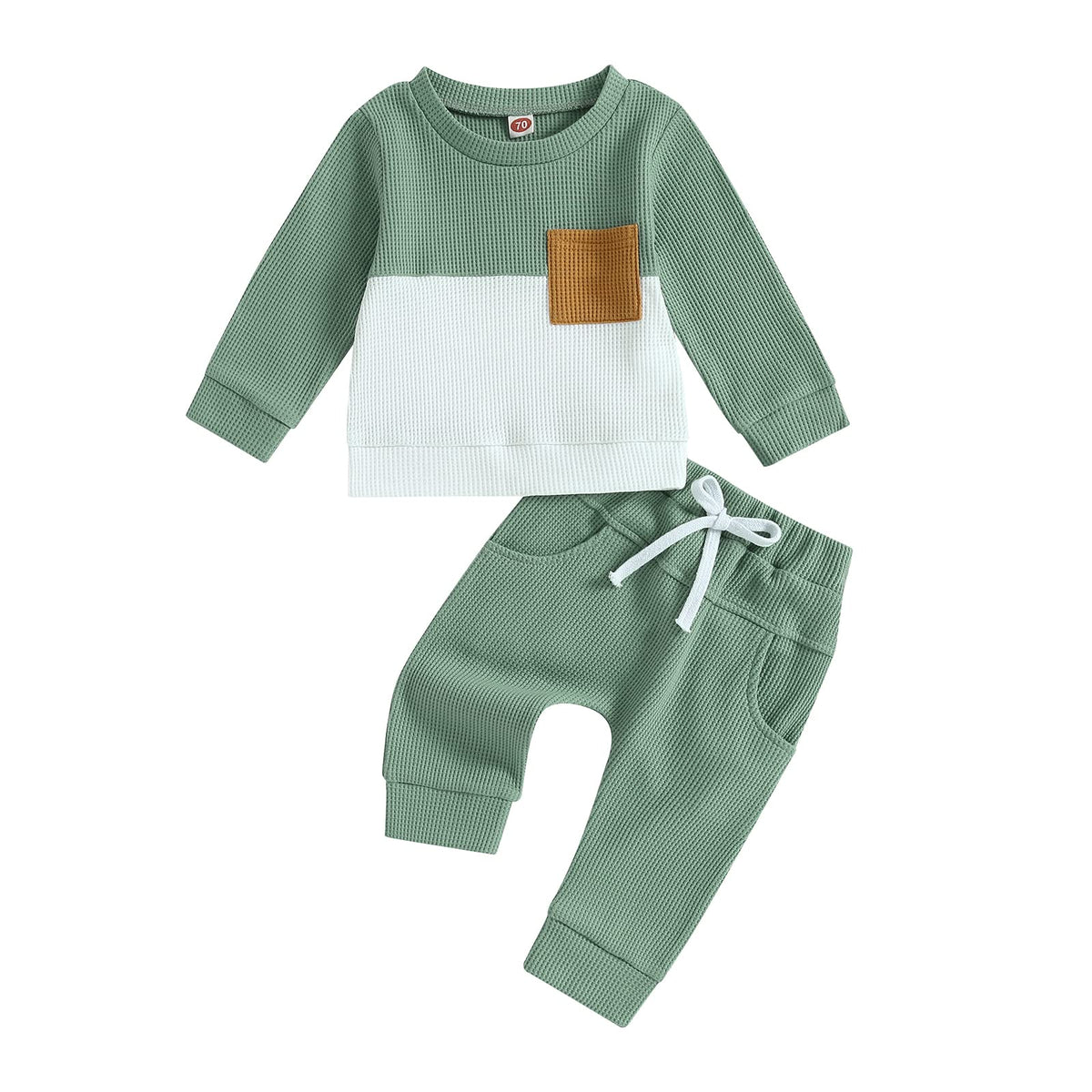 GGBNOMER Toddler Baby Boy Fall Clothes Waffle Contrast Color Sweatshirt Pants Sets Infant Winter Outfits 6 12 18 24 Months (Army Green, 0-6 Months)
