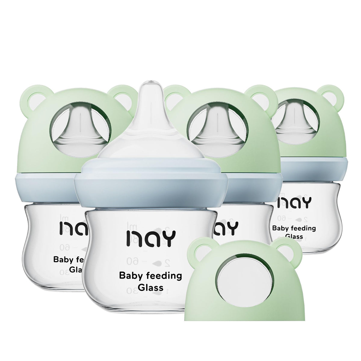 yanyoyo Natural Glass Baby Bottle for Breastfeeding Babies, 3oz Newborn Anti-Colic Baby Bottle with Slow Flow Nipples (SS), Clear, Wide Neck, 2 Pack, 0 Months+