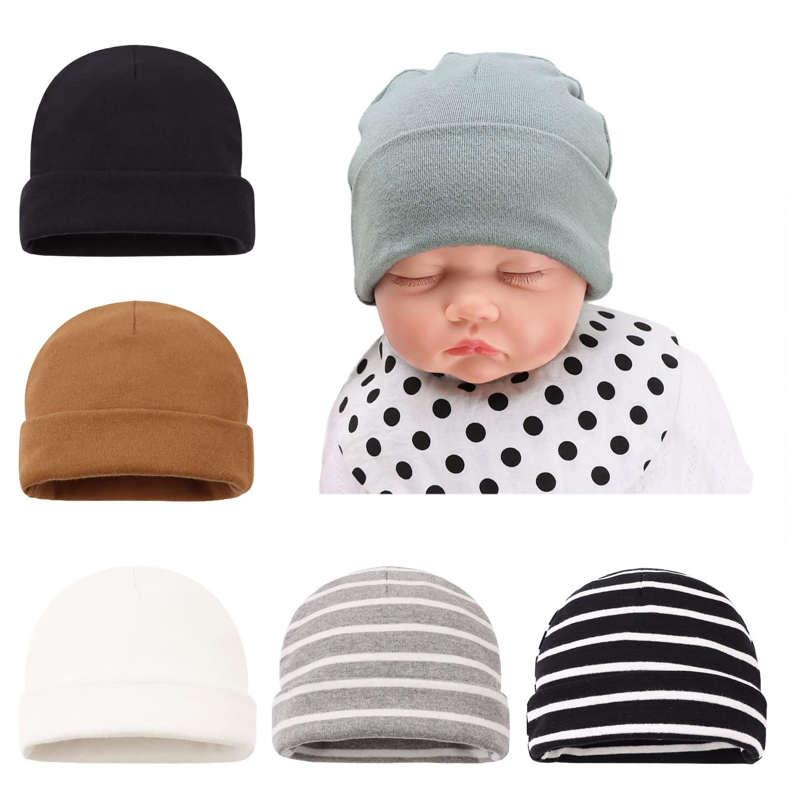 Bamery Cotton Baby Girl Hat Preemie Boys Beanie Newborn Hospital Hats Winter Infant Hats for Girls (6PACK-A, 6-12 Months)