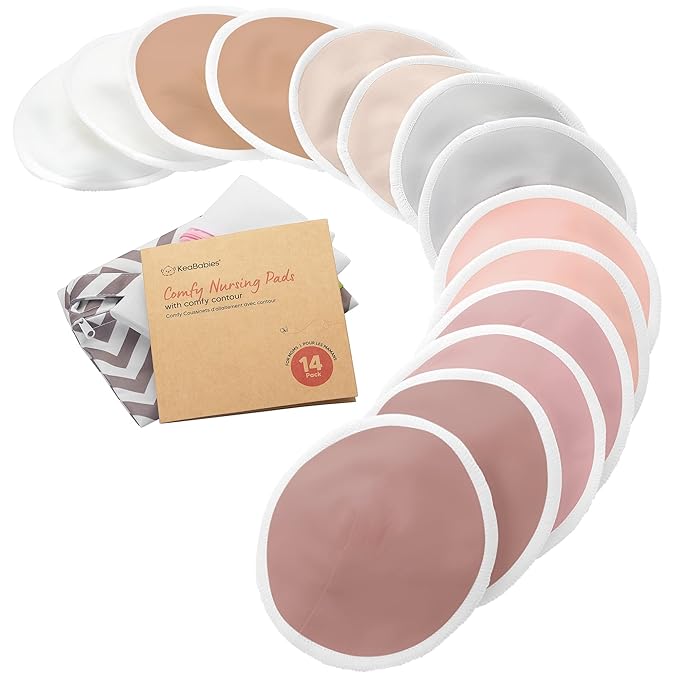 Organic Nursing Pads - 14 Washable Viscose Derived from Bamboo Breastfeeding Pads, Wash Bag, Reusable Breast Pads for Breastfeeding, Nipple Pads for Breastfeeding Essentials(Lovelle, L 4.8")
