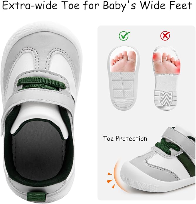 Baby Shoes Boys Girls Barefoot Wide Toe Box Zero Drop First Walkers PU Leather Nonslip Toddler Sneakers for 6-24 Months Infant Walking,Running,Crawling