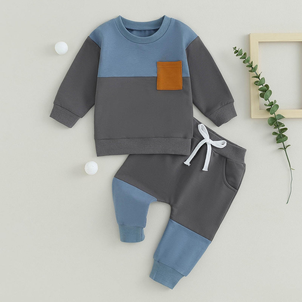 GGBNOMER Toddler Baby Boy Fall Clothes Waffle Contrast Color Sweatshirt Pants Sets Infant Winter Outfits 6 12 18 24 Months (Letter Gray, 18-24 Months)