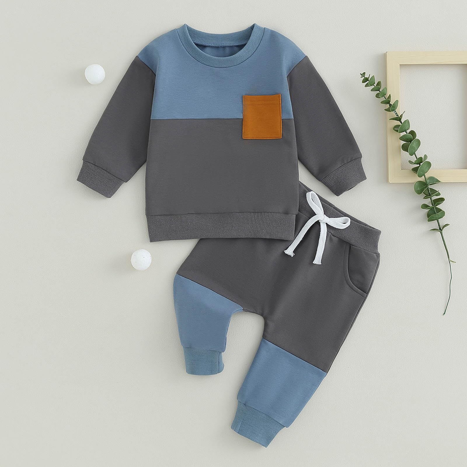 GGBNOMER Toddler Baby Boy Fall Clothes Waffle Contrast Color Sweatshirt Pants Sets Infant Winter Outfits 6 12 18 24 Months (Letter Gray, 18-24 Months)