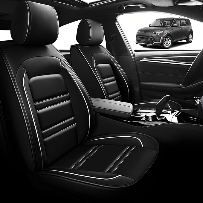 Seat Cover for kia Soul 2010-2025 | Car Seat Covers Front Seats, Waterproof Seat Protectors, Automotive Front Seat Covers (Front Seat, Black&White Line)