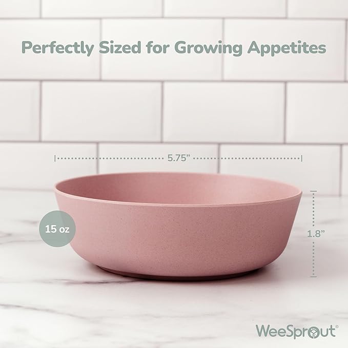 WeeSprout Bamboo Kids Bowls with Lids, Set of Four 15 oz Kid-Sized Bamboo Bowls, Bamboo Kid Bowls with Lids for Leftovers, Dishwasher Safe (Blue, Yellow, Orange, & Red)
